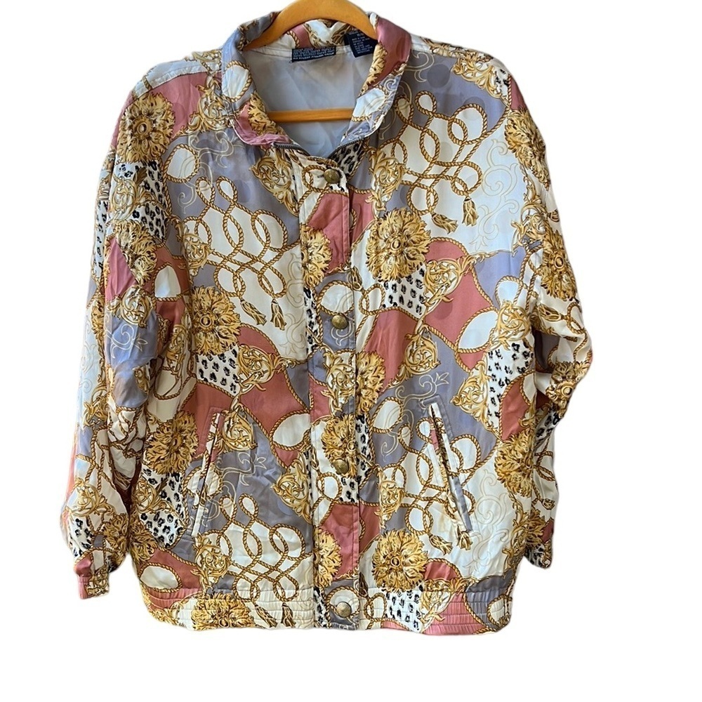 Mureli Vintage 100% Silk Baroque Style Bomber Jacket. Cream/Gold sz M